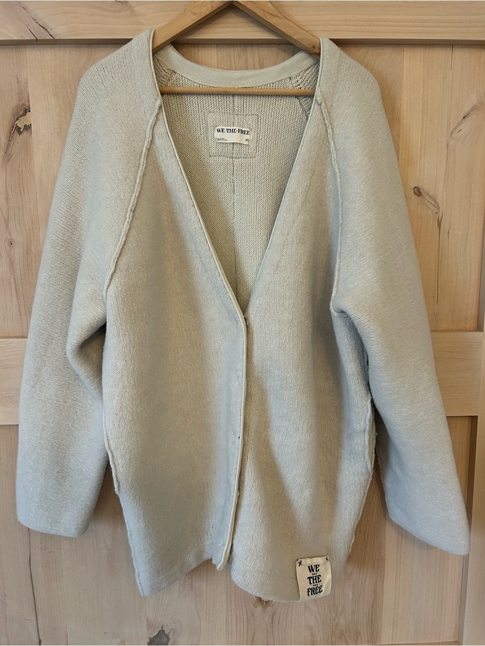 We The Free Light beige Oversized Snap Button wool cotton blend Cardigan, Med